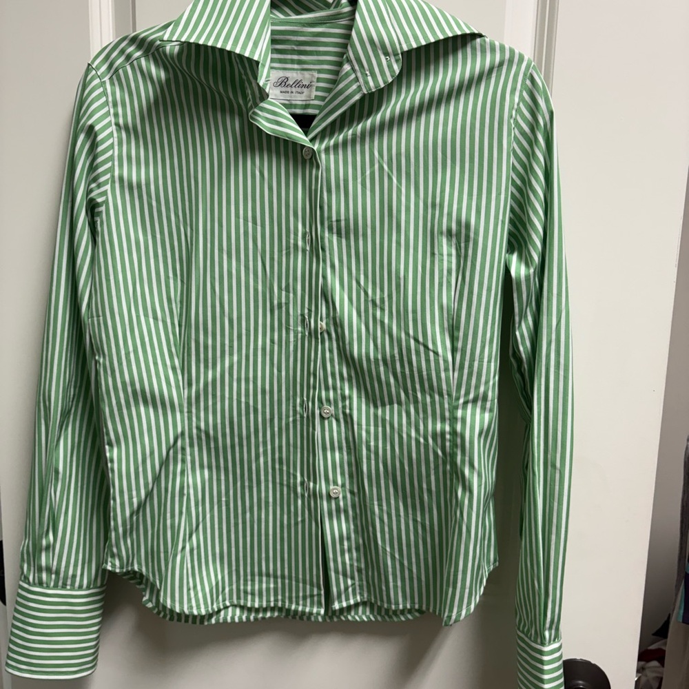 Bellini Green and White Striped Button Down Shirt